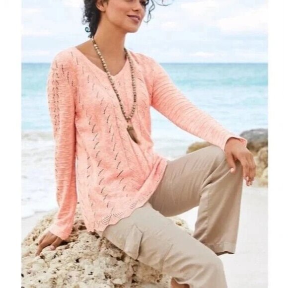 Soft Surroundings NWT Isabel Open Knit Sweater Peach Size 1X - Picture 1 of 7
